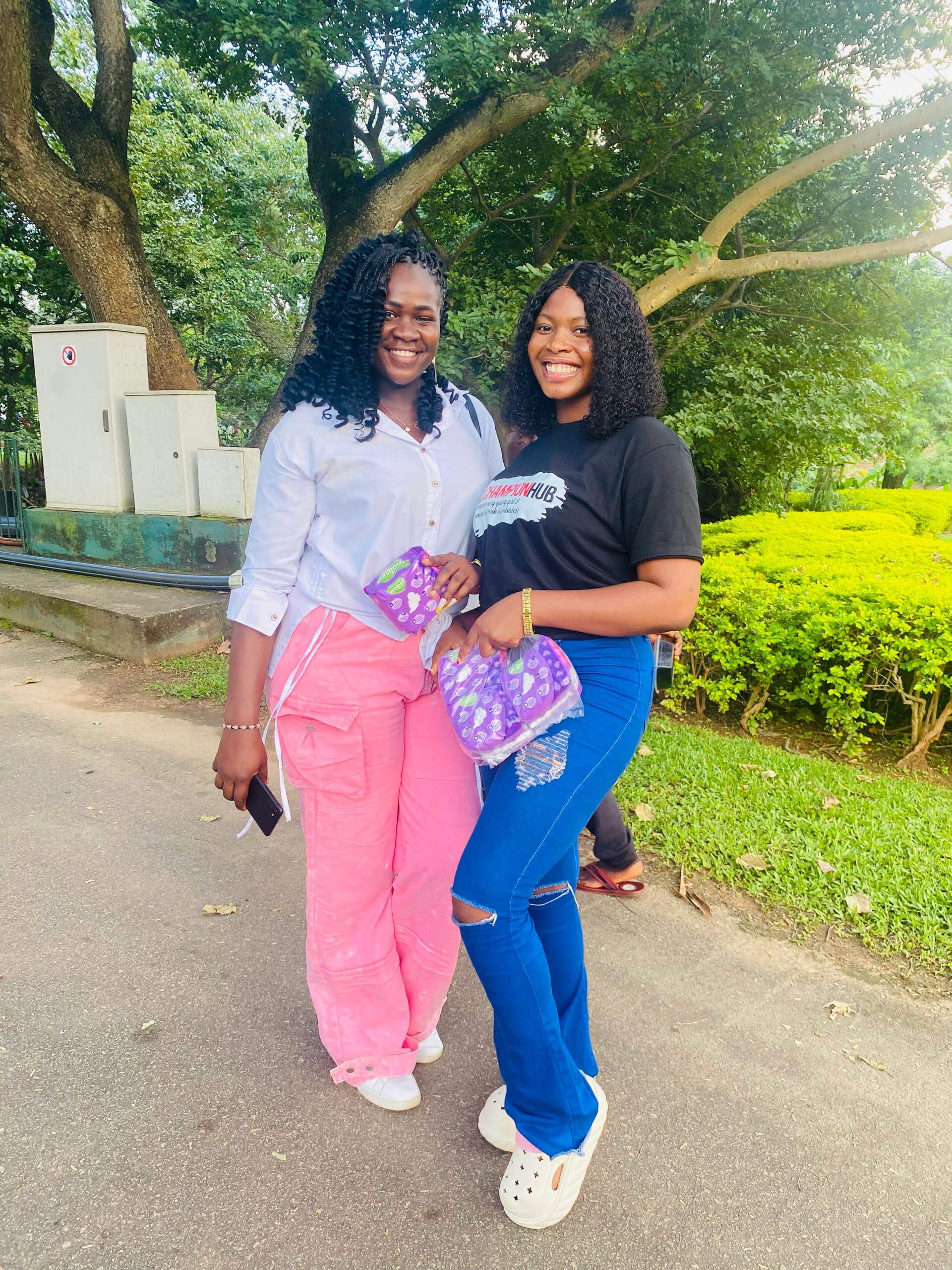 Girls receiving sanitary pads